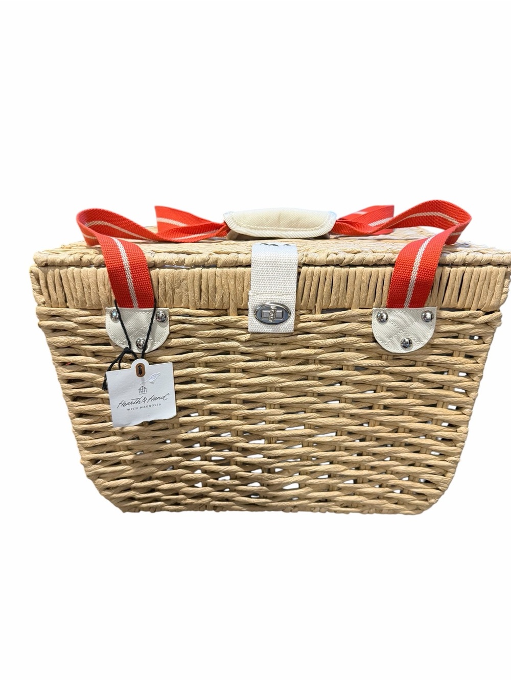 NWT/Hearth and Hand with Magnolia Woven Paper Picnic Basket - Picture 2 of 14